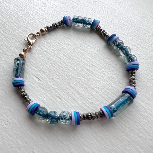 Clay bead bracelet colorful shiny pearl metel bead hand made - Picture 2 of 4